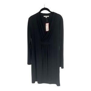 Joy Joy Black Long Sleeve Faux Wrap V-Neck‎ Jersey Dress Size L NWT